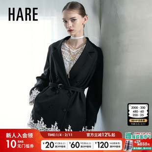 HARE外套女2026春季新款蕾丝下摆小众设计感轻奢西服636377