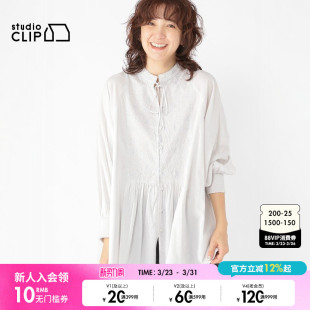 新款 studio 女2026春季 衬衫 系带系扣绣花日系上衣286502 CLIP