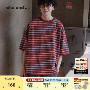 条纹简约日系中袖 niko 短袖 ...T恤男女2025年秋季 上衣316573 and