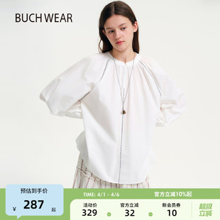 BUCH 女2026春季 新款 简洁刺绣棉质插肩上衣654292 WEAR衬衫