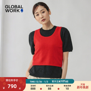红色康赛妮山羊绒背心两件套633006 新款 GLOBALWORK羊绒衫 2026春季