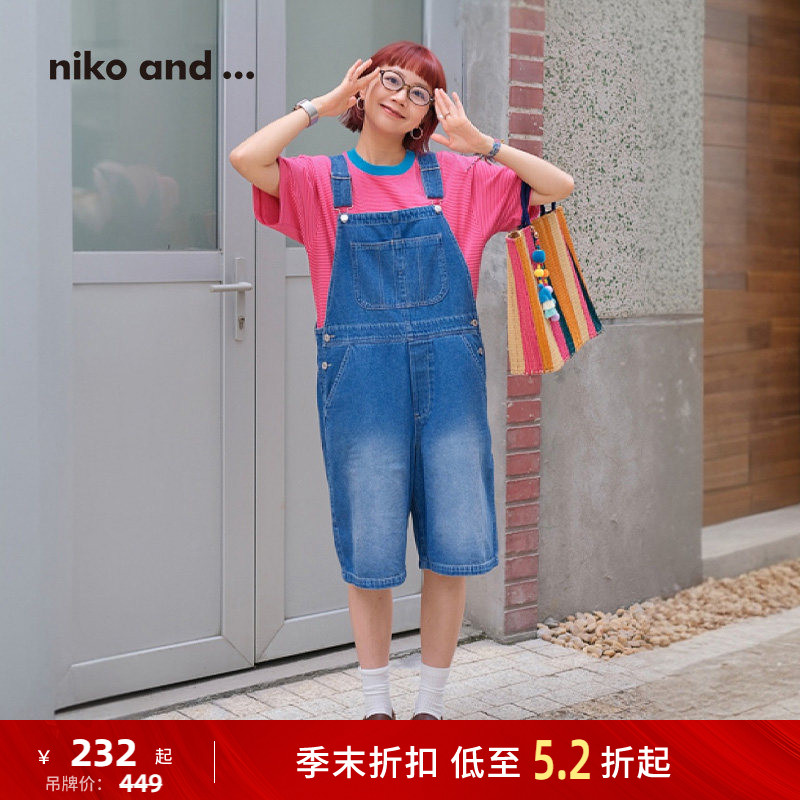 niko and ...背带裤女2025年夏季新款棉质牛仔背带裤短裤496324