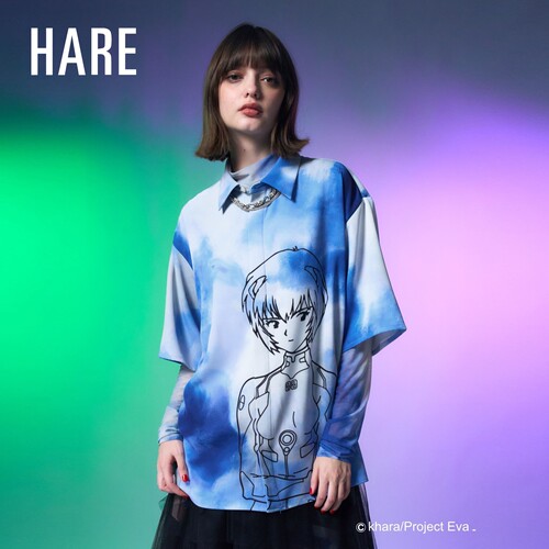 HARE2026早秋新款EVA联名系列男女同款渐变动漫刺绣衬衫1023247