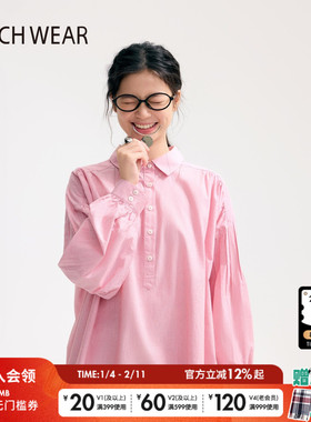 BUCH WEAR衬衫女2026春季新款棉质灯笼袖细条纹半开领上衣581126