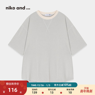 博主同款 华夫格短袖 niko ...T恤25夏男女同款 上衣496101 and