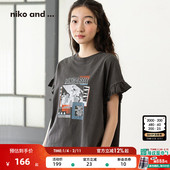 木耳边袖 子印花T恤女325120 and …2025夏新款 博主同款 niko