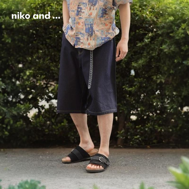 niko and ...牛仔裤男2025夏季新款时尚简约纯色牛仔短裤323346