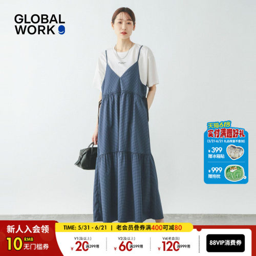 GLOBAL WORK 连衣裙女2026夏季新款格纹前后两穿吊带裙636034