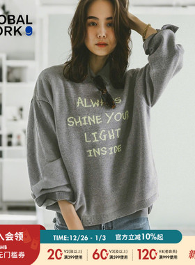 GLOBAL WORK针织衫女2026春季新款ins风字母圆领宽松毛衣612328