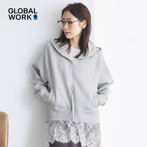 GLOBAL WORK 卫衣女2026秋季新款纯色插肩袖连帽拉链外套1054524