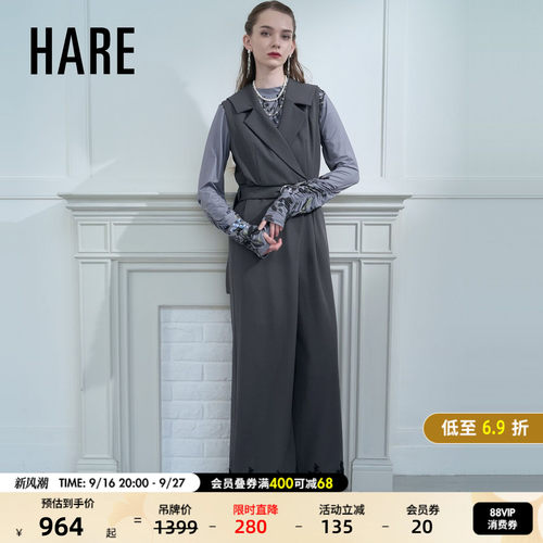 HARE连体裤女2026秋季新款气质无袖高挑蕾丝边阔腿连衣裤645149