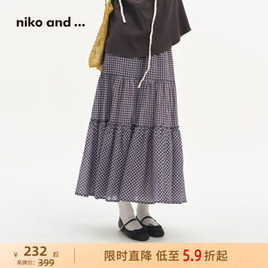 niko and...半身裙女2026秋季新款格纹棉质荷叶边半裙664822