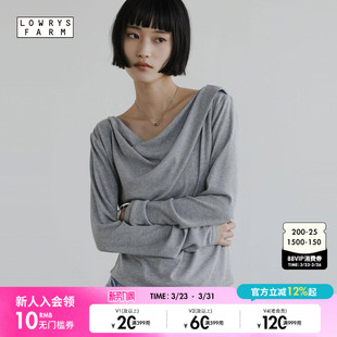 优雅风荡领长袖 LOWRYS 新款 T恤女2026春季 上衣638373 FARM
