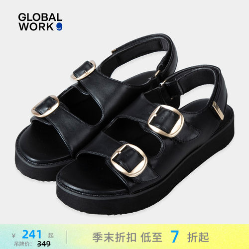 GLOBAL WORK 凉鞋女2026新款夏日休闲舒适金属扣圆头凉鞋663728