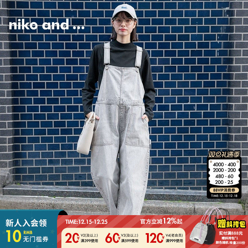 niko and ...NKJ牛仔裤女2025年春夏新款休闲日系背带裤241608