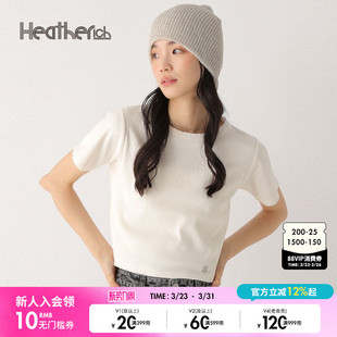 圆领短袖 Heatherich 简约纯色短款 新款 上衣452633 T恤女2025夏季