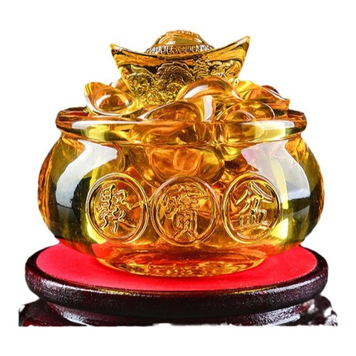 黄色进宝聚宝盆摆件水晶琉璃元宝客厅桌面办公室乔迁开业礼品
