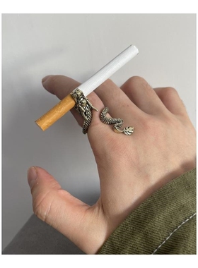 创意夹烟指环霸气龙形戒指烟托扣防手指熏黄复古烟支架龙头