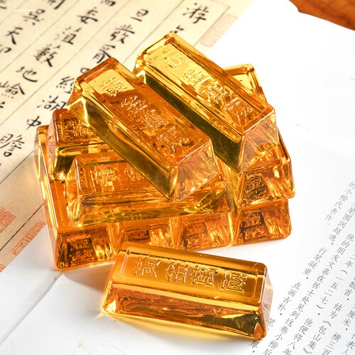 黄水晶进宝黄金万两开业乔迁家居装饰摆件财神爷旁小物件金条