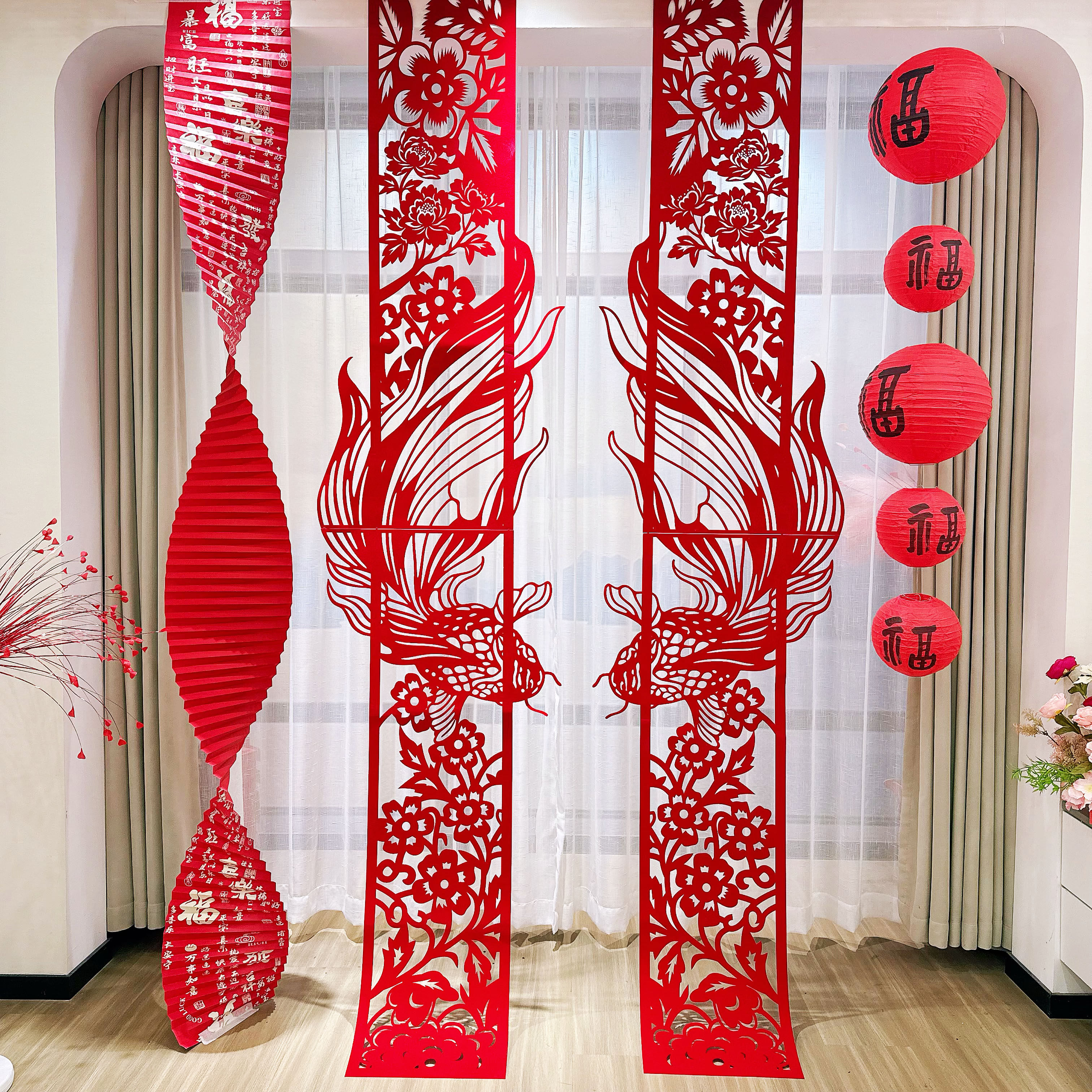 2026新款新年福字灯笼剪纸拉花挂饰马年门店商场活动春节氛围装饰