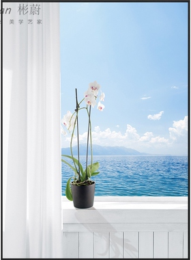 网红入户见海画视觉空间开窗感挂画北欧延伸玄关装饰画竖版墙壁画