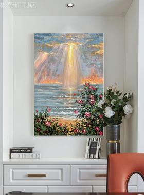 网红原手绘油画过天雨晴创美式复玫瑰古装饰画玄关竖版客厅中古风