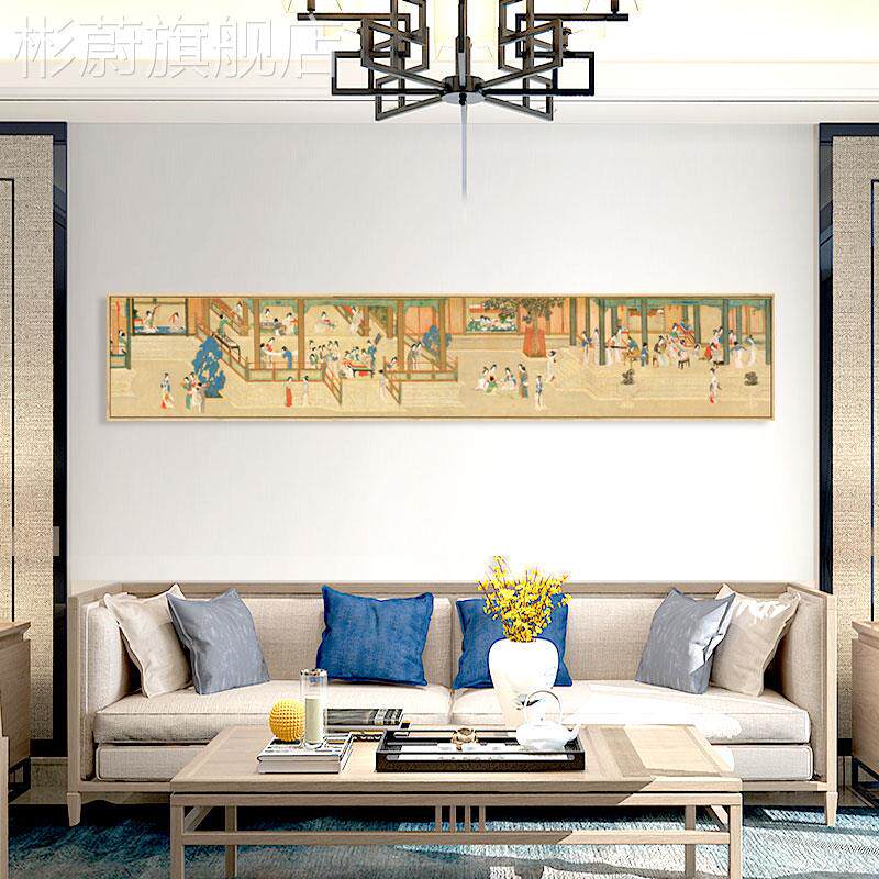 网红水宣言笔 汉宫春晓宫墨廷仕女图工国画古典装饰画茶室背景墙