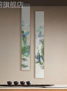 网红网水墨书房山水画条画长玄关装饰画竖茶室红壁画入户挂画过道