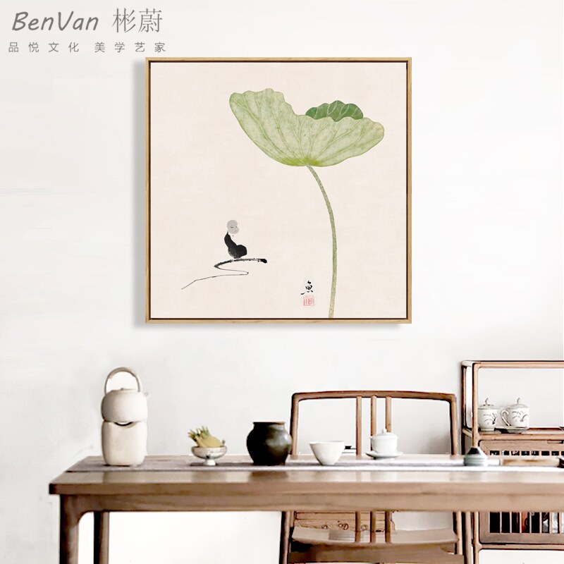 水墨画茶室 新中式禅意水墨画画挂画 壁画玄关装饰画荷花小品定做