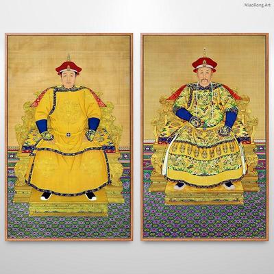 朝清皇帝画像乾隆正康熙龙古代物画工挂画人清代雍袍朝笔服装饰画