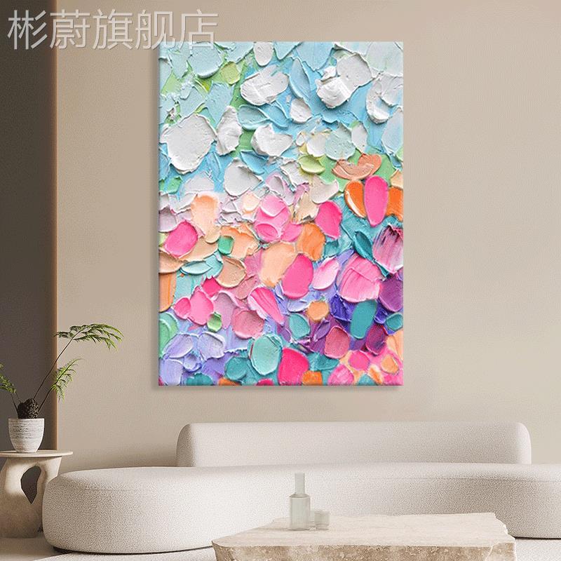 网红纯手绘现抽刀厚画肌玄关走廊油画代简约客厅装饰无框竖版理象图片