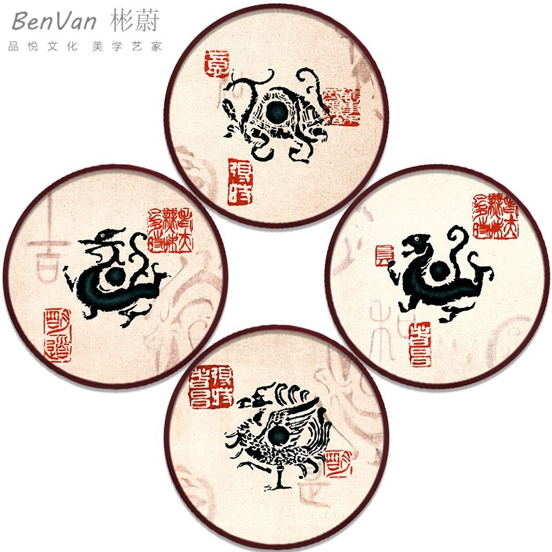 网红酒楼青龙白虎朱雀玄武神兽挂画火锅店四象餐厅中国风四酒楼装