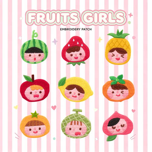 fruits girls 水果女孩刺绣布贴 自粘免缝补丁 手作 diy 服饰包包