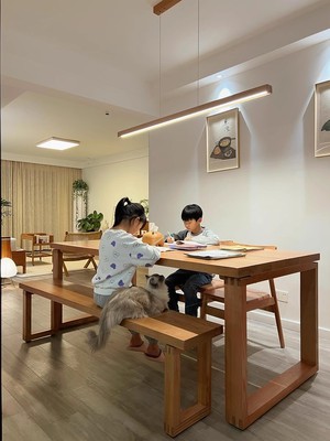 博艺实木长凳现代简约桌椅长方形工作台客厅家庭桌椅