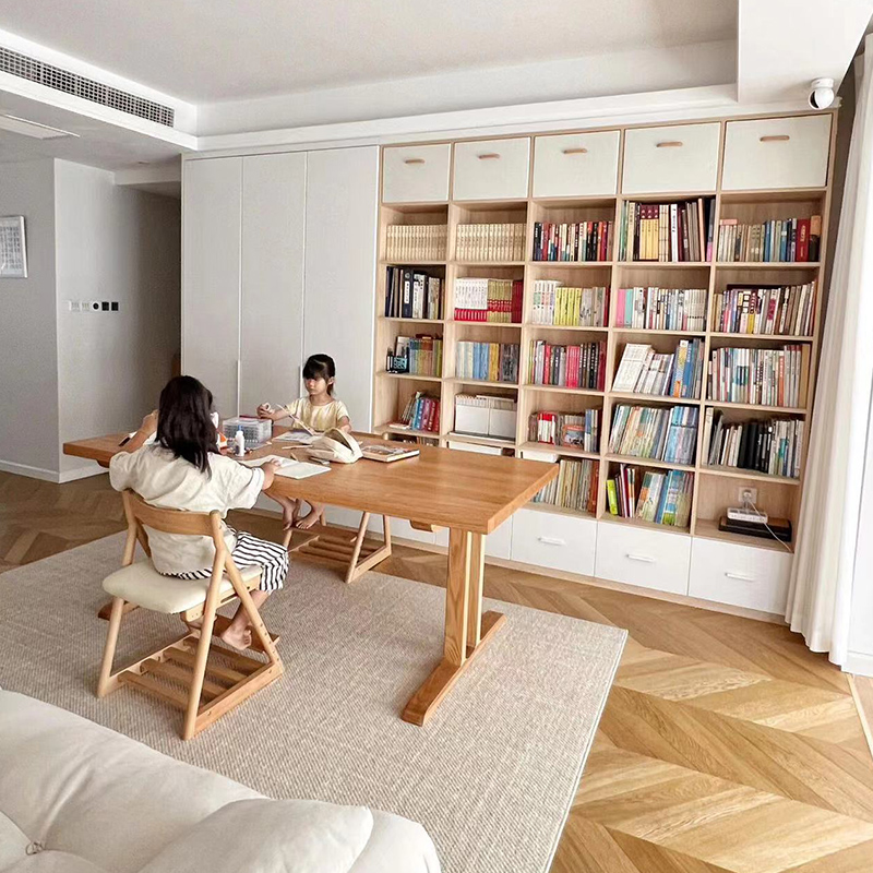 泊逸开放式书房桌去客厅化全实木长方形大板桌多功能儿童写字桌