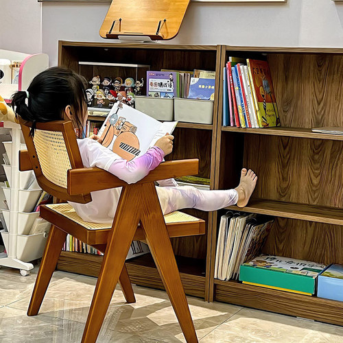 泊逸开放式书房桌椅原木藤编实木