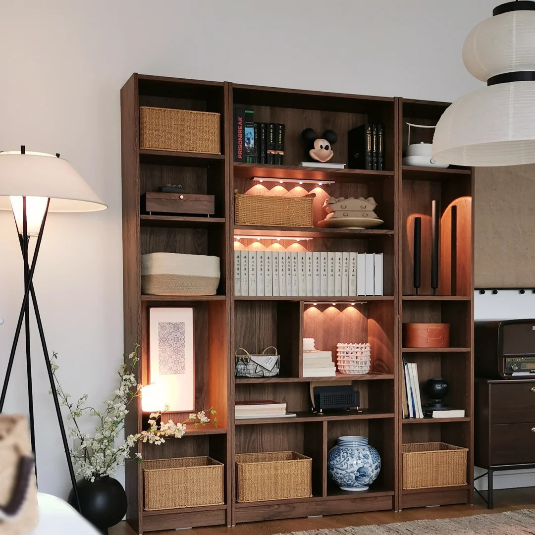 泊逸整墙一体书柜可拆卸可调节落地柜家用收纳中古风组合柜靠墙边