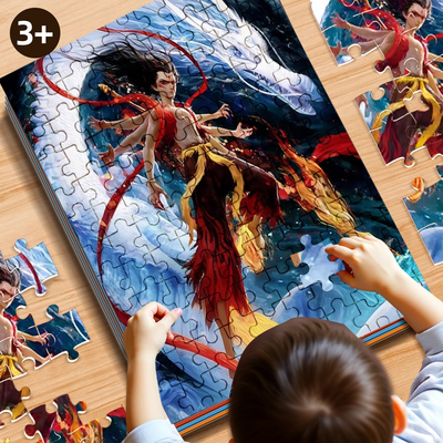 新版哪吒闹海木质拼图120片益智