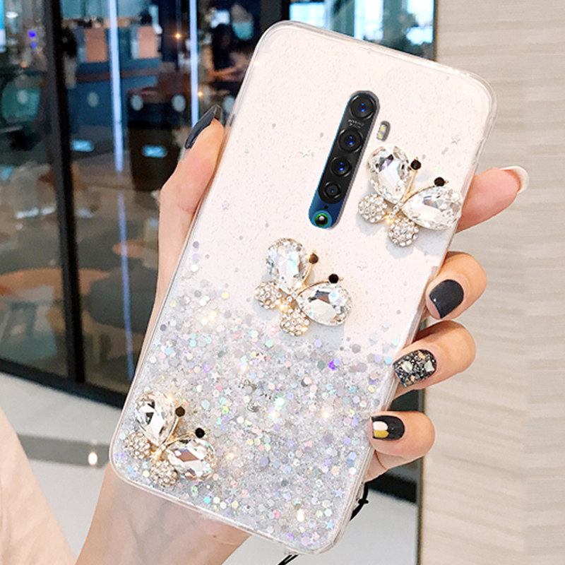 闪粉水钻蝴碟适用于OPPORENO2手机壳RENO2Z壳网红潮牌女款ins风2021新款renoz透明3/pro女潮opp软opop新品z2