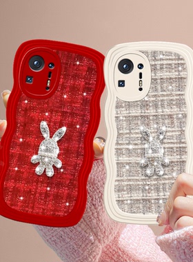 满钻小兔2023兔年针织大波浪适用小米MIX4手机壳10S新款13X/13PRO本命年CICI1S红米NOTE9PRO女十一青春版K20