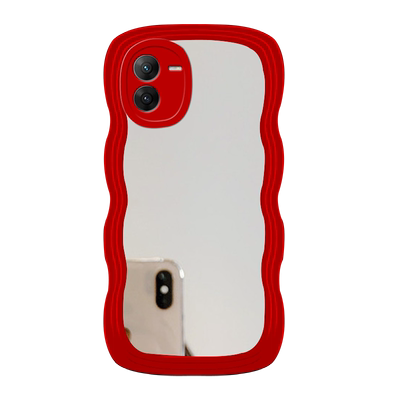 中国红波浪纹镜面纯色适用vivo S15E手机壳s15新款s15Pro高级感s9e/s7e女iqooNeo3带镜子y77e防摔vovo/x27por