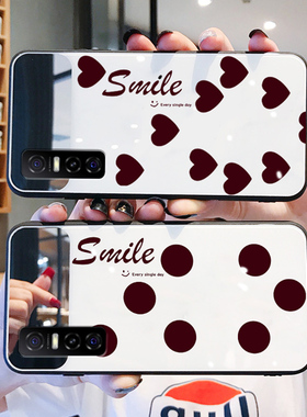 爱心玻璃镜面白色适用vivoY73升S手机壳女2021新款简约有一73s带挂绳y30外壳y70s女生y51s壳女款潮创意ins风