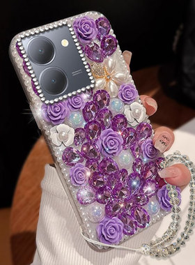 奢华满钻高级镶钻适用vivoY78手机壳外壳Y35+硬壳X23幻彩版透明Y300/2025年Y300全包5女款Y100保护套Y55S网红