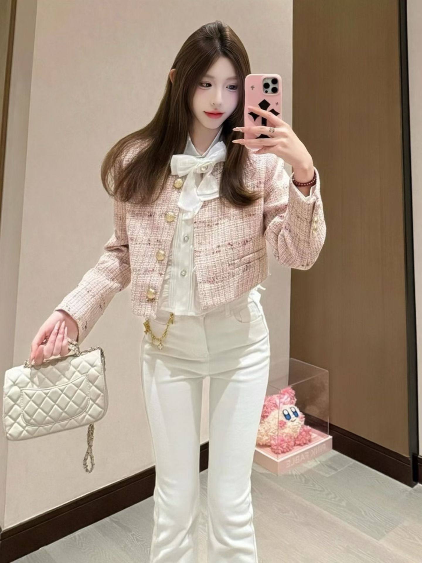 早春小香风外套粉色少女法式短款短外套