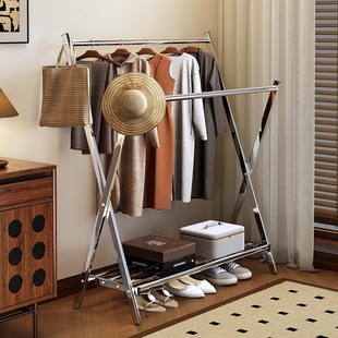 不锈钢挂衣架家用落地衣帽架卧室隔夜衣架可折叠多功能衣服收纳架
