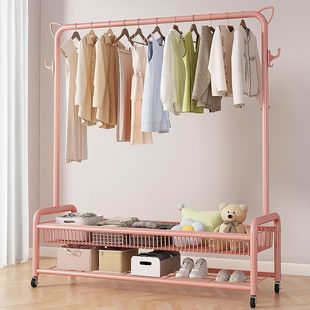 挂衣架落地卧室家用室内可移动晾衣杆架阳台小型晾衣杆简易衣帽架