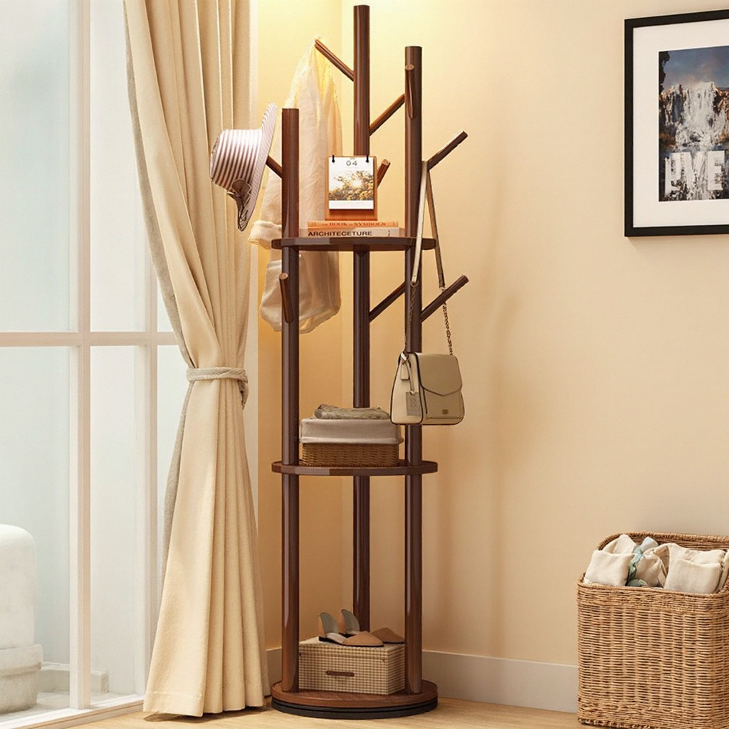 旋转衣帽架落地衣架多层置物架