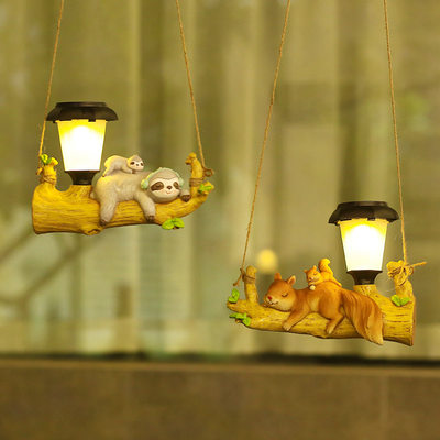 新款创意庭院LED太阳能灯松鼠树懒悬挂灯卡通动物户外花园装饰灯