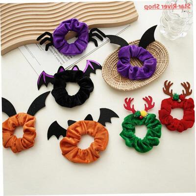 Halloween Christmas Flannel Scrunchie Velvet Women Elastic H