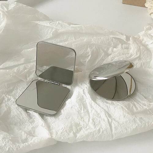 1pcs Portable Women Stainless Steel Makeup Mirror Hand Pocke